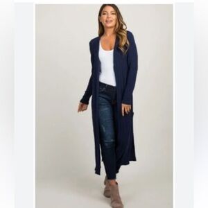 MODERN RARITY for ANTHROPOLOGIE MERINO WOOL EXTRA LONG DUSTER IN NAVY